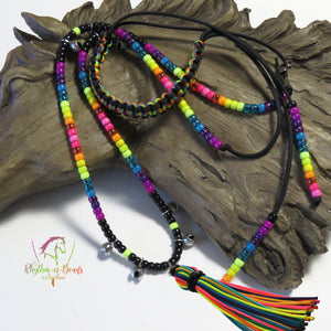 2 in 1 Cadence Cordeo© Neck Rope-Rhythm Bead Necklace - NEON RAINBOW