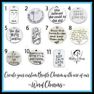 BRIDLE CHARM Silver Turquoise Charm 1- Pick your WORD Charm