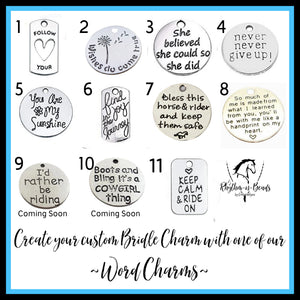 BRIDLE CHARM Silver Turquoise Charm 2- Customize-Pick your Word Charm