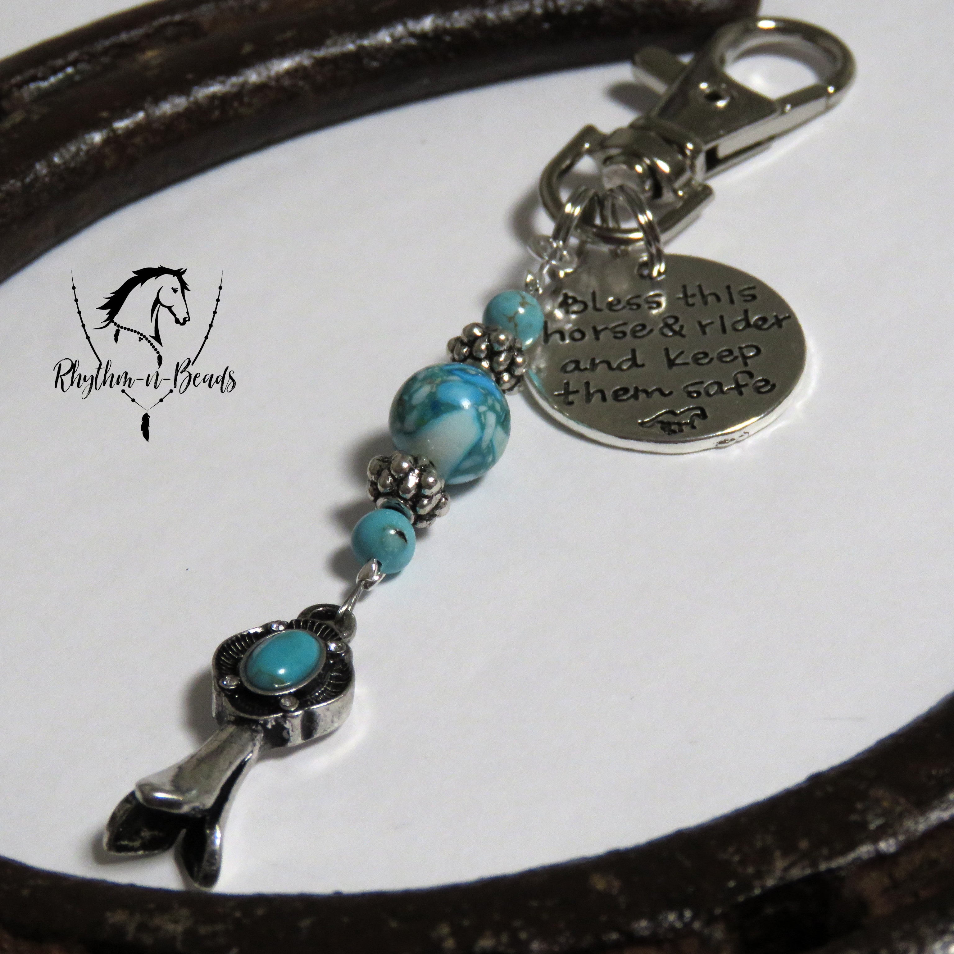 BRIDLE CHARM Silver Turquoise charm 3-Pick your Word Charm