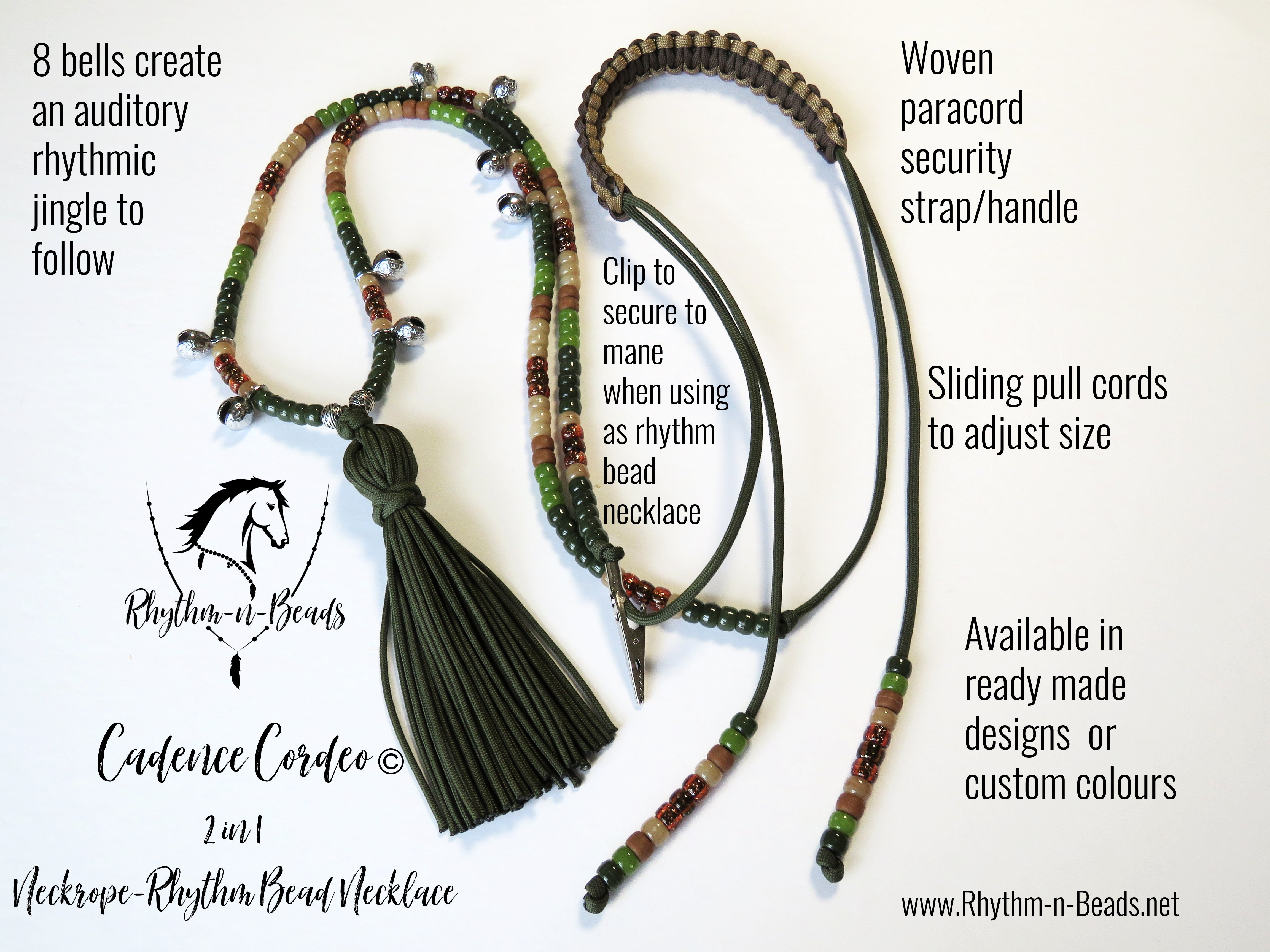 2 in 1 Cadence Cordeo© Neck Rope-Rhythm Bead Necklace - FOREST