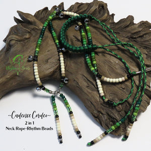 2 in 1 Cadence Cordeo© Neck Rope-Rhythm Bead Necklace - FOREST