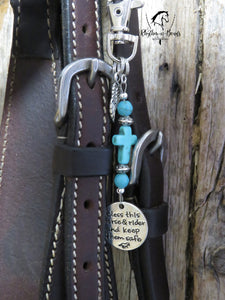 BRIDLE CHARM Cream or Turquoise Cross + Pick your WORD Charm