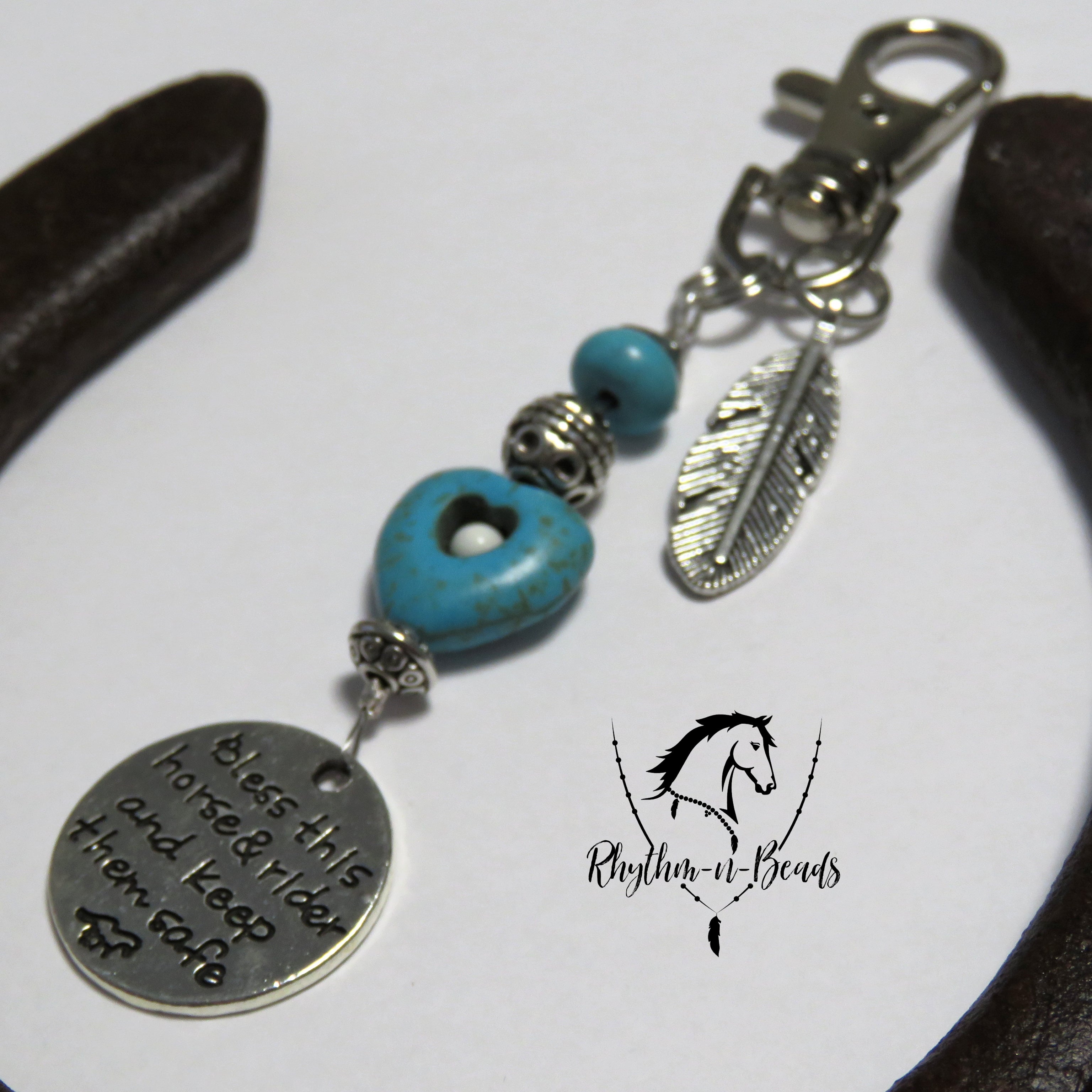 BRIDLE CHARM Turquoise Heart -Pick your Word Charm