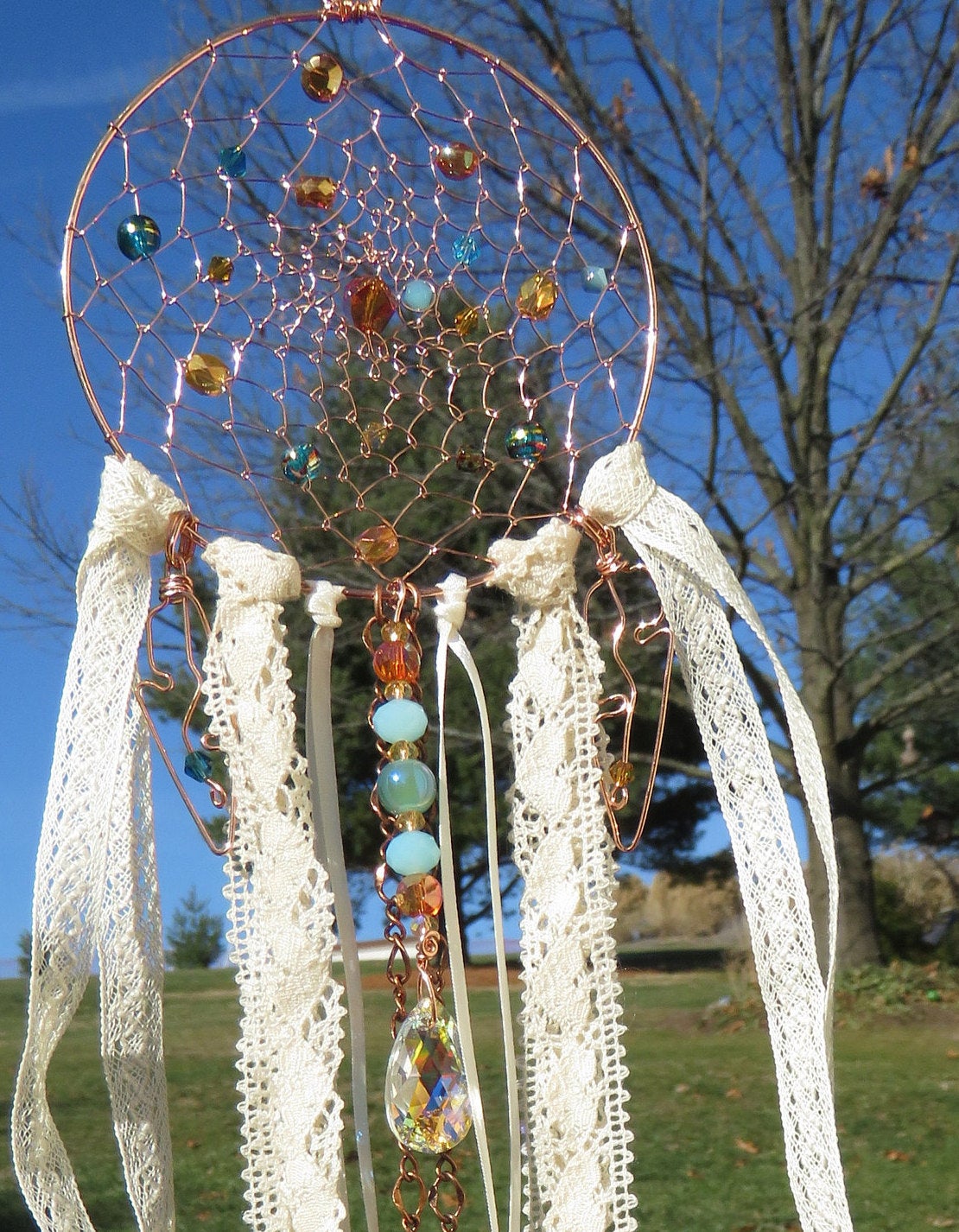 Dreamcatcher  Suncatcher, FOLLOW YOUR DREAMS, crystal suncatcher, wire dreamcatcher, native american dreamcatcher, shabby boho suncatcher