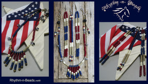 BREAST COLLAR style Rhythm Beads, 4pc set AMERICANA, Red-White-Blue, Rhythm Beads, 4TH of July, Parade tack for horses, Horse Trail Beads,
