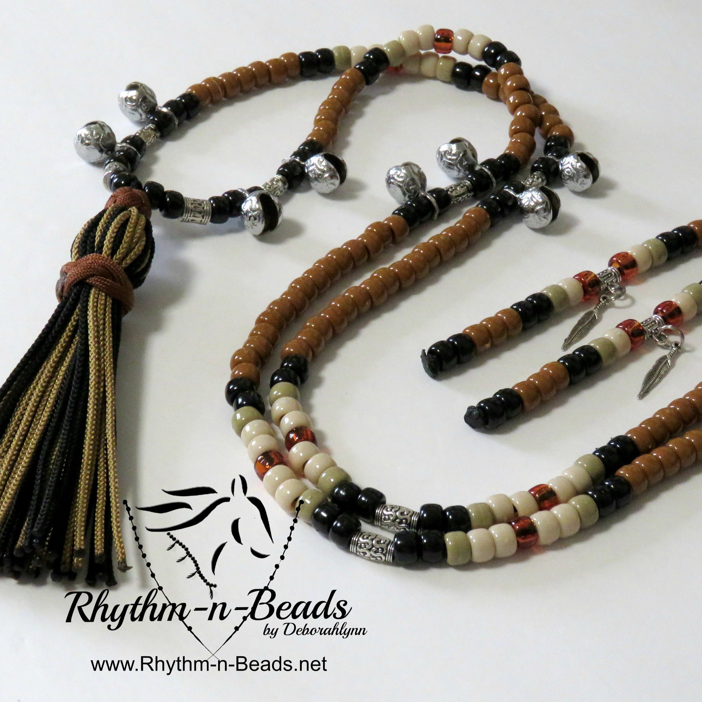 Trail Riding Tack, SPICED MOCHA with Tassel, Trail Beads for Horses,Horse Necklace, Speed Beads, Horse tack,Trail Bells, Horse Bells