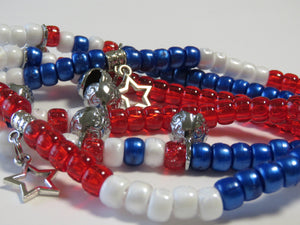 Rhythm Beads, STARS & STRIPES, 4th of July Parade tack for horses, July4th, USA Independence Day, Trail Riding, Horse bells, red-white-blue