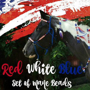 PATRIOTIC MANE BEADS, Red White Blue Mane Beads,Feathered Mane Beads, Horse Mane Decoration,Horse Beads, Parade Tack, Horse tack, equine