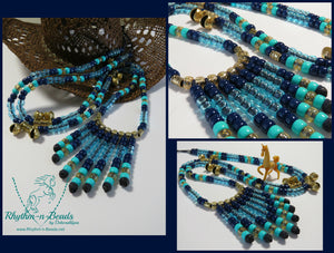 Horse Rhythm Beads, BEDAZZLED BLUE-Fringe, Trail Beads for Horses, Horse Beads, Speed Beads, Natural Horsemanship,Native Beads,Horse Bells