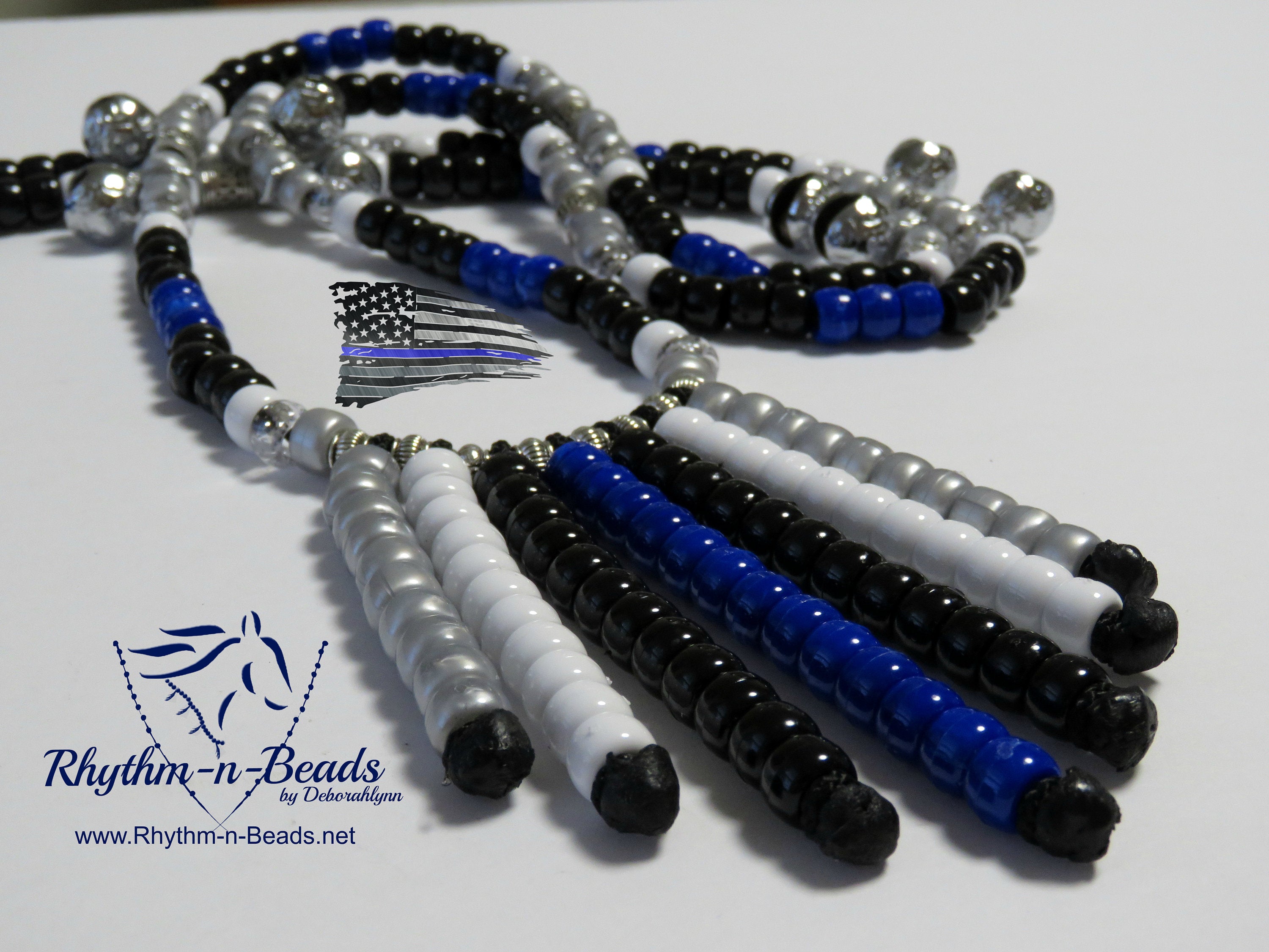 Rhythm Beads, The THIN BLUE LINE, Trail Riding Beads,Horse Necklace, Horse Tack, Trail Bells, Bear Bells,Rhythm Beads for Horses