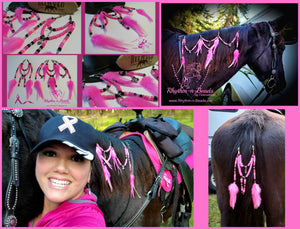 Mane Beads, PINK WARRIOR, Breast Cancer Awareness, Rhythm Beads,Mane Beads, Horse Beads, Trail Beads,Pink horse tack