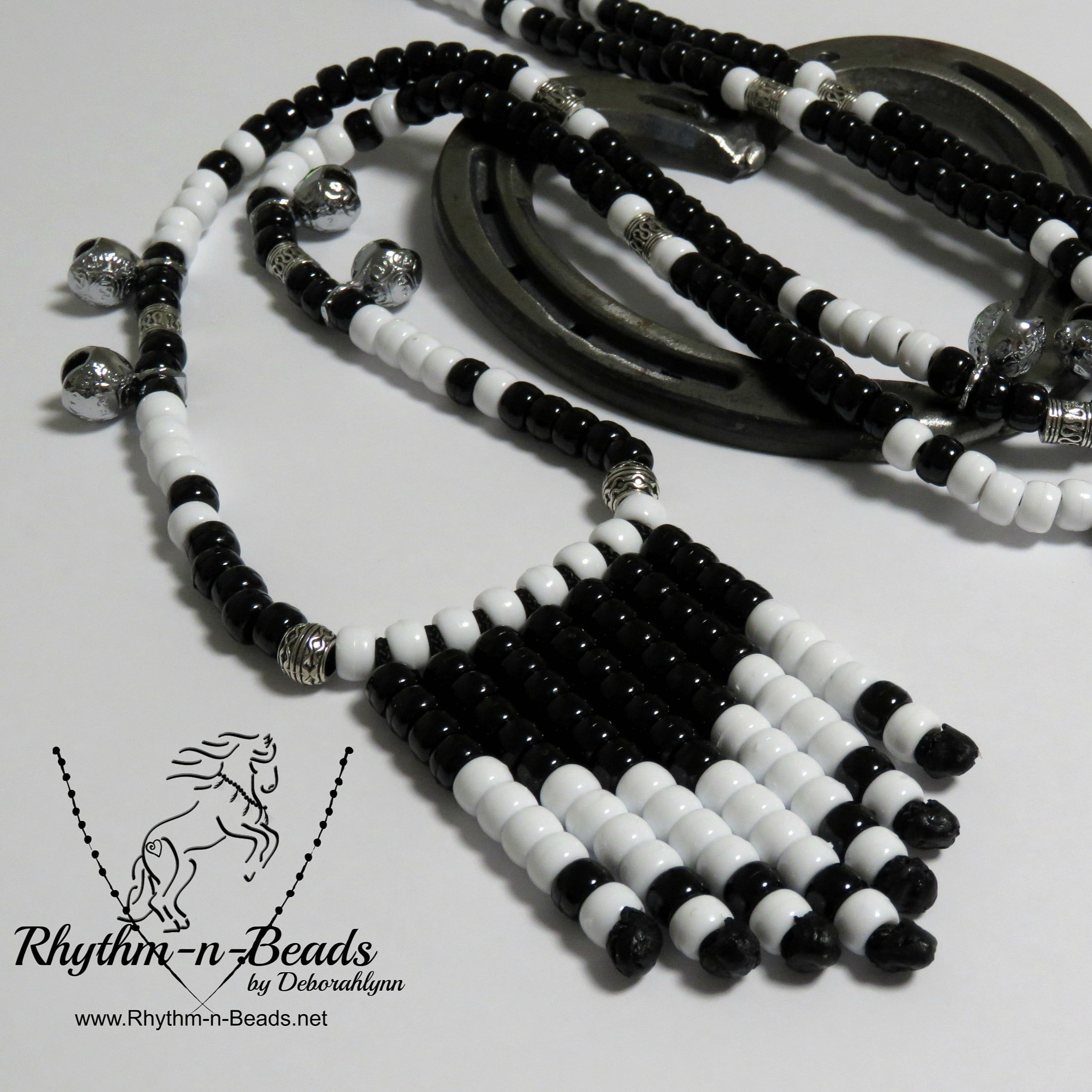 Rhythm Beads,TUXEDO, Bear Bells, Horse photo shoot accessories, Horse Necklace, trail riding bells, Rhythm Beads for horses