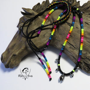 2 in 1 Cadence Cordeo© Neck Rope-Rhythm Bead Necklace - NEON RAINBOW